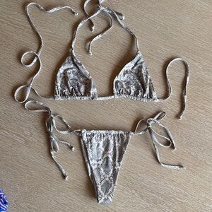 Frankie’s Bikinis Snake Print String thong Bikini Top & Bottom Set